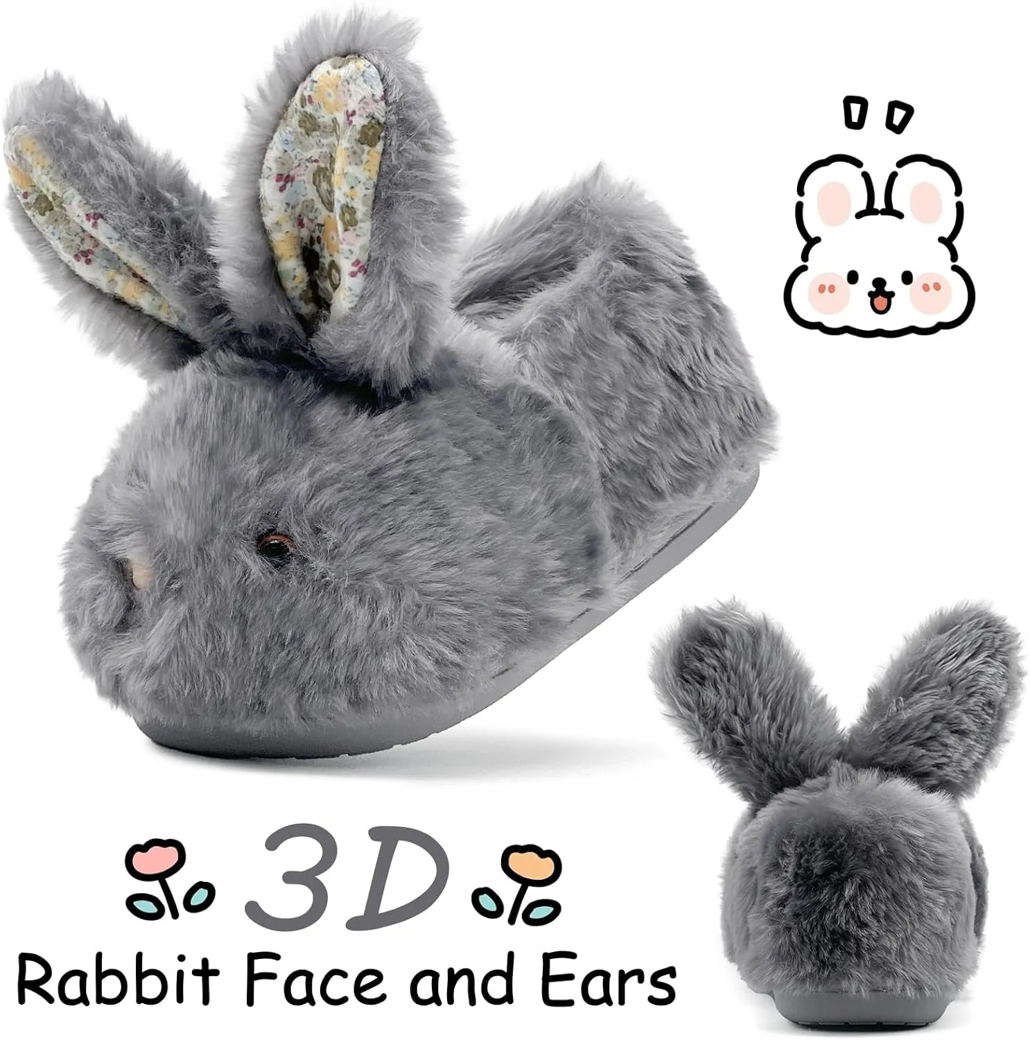 Toddler Slippers Girls Boys Kids Bunny House Slipper Winter Cute Rabbit Slippers Warm Soft Plush Fuzzy Slippers Indoor Non-Slip Animal Cartoon Slippers
