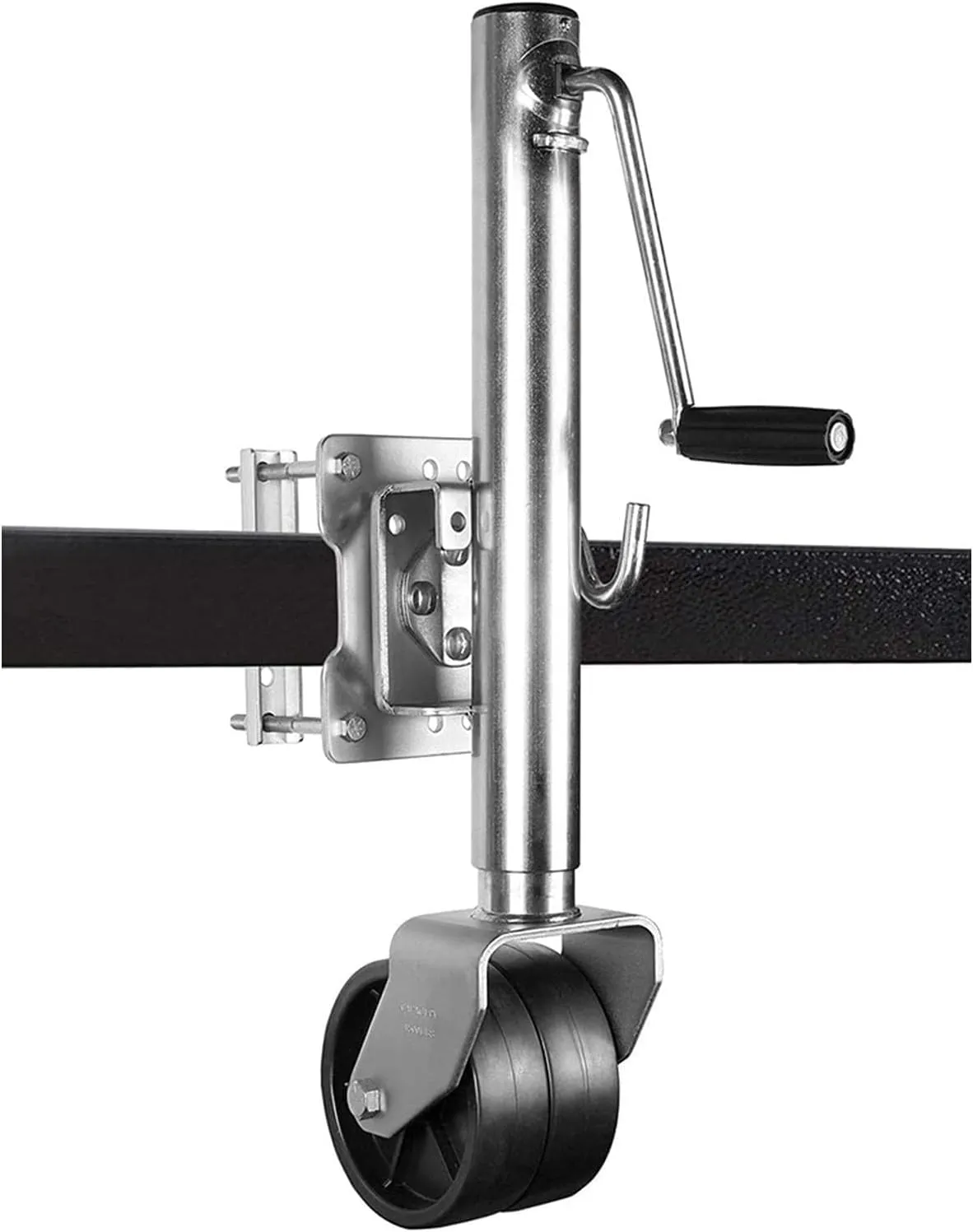 Trailer Jack Wheel - 10'' Lift Swivel Trailer Jack, Heavy-Duty Bolt-On Swivel Jack, Folding Support Wheel Support, with 6'' Dual Nylon Wheel, 1500 Lb Capacity, for RV Trave(A)