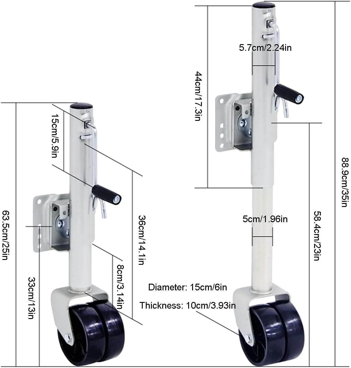 Trailer Jack Wheel - 10'' Lift Swivel Trailer Jack, Heavy-Duty Bolt-On Swivel Jack, Folding Support Wheel Support, with 6'' Dual Nylon Wheel, 1500 Lb Capacity, for RV Trave(A)