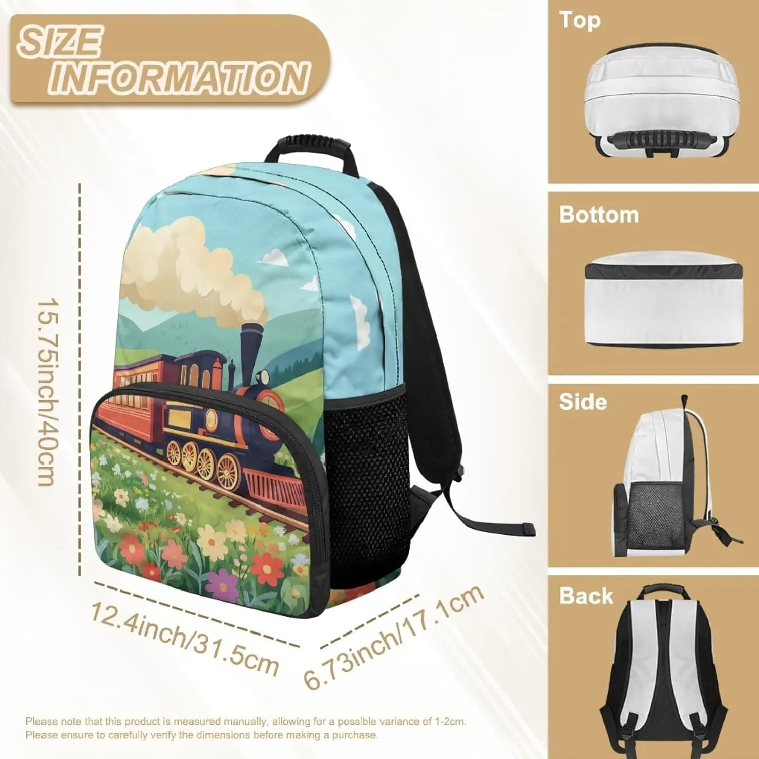 Train Backpack for Boys 3-6 Lightweight Bookbag with Water Bottle Pockets Large Capacity School Bag for Primary School Students Casual Daypack Travel Rucksack