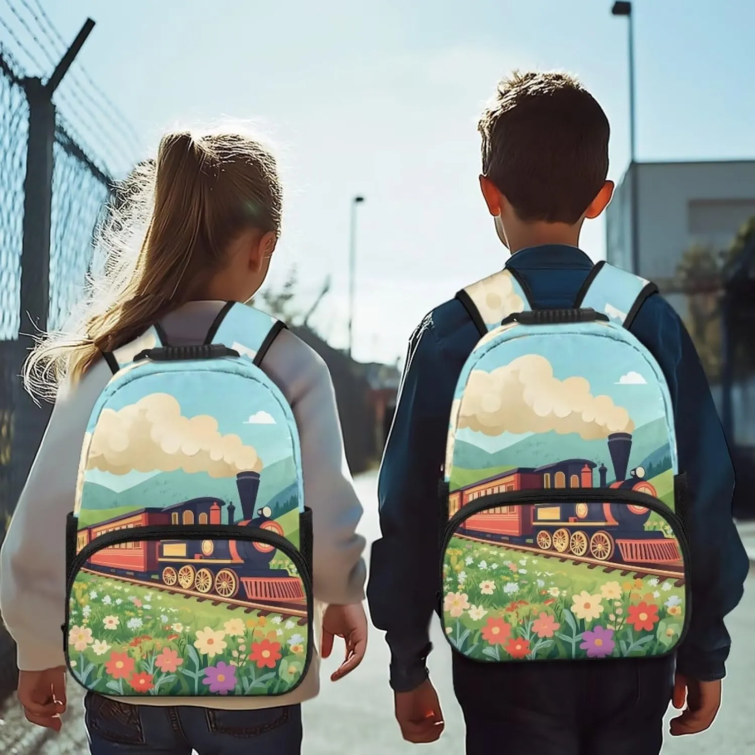 Train Backpack for Boys 3-6 Lightweight Bookbag with Water Bottle Pockets Large Capacity School Bag for Primary School Students Casual Daypack Travel Rucksack