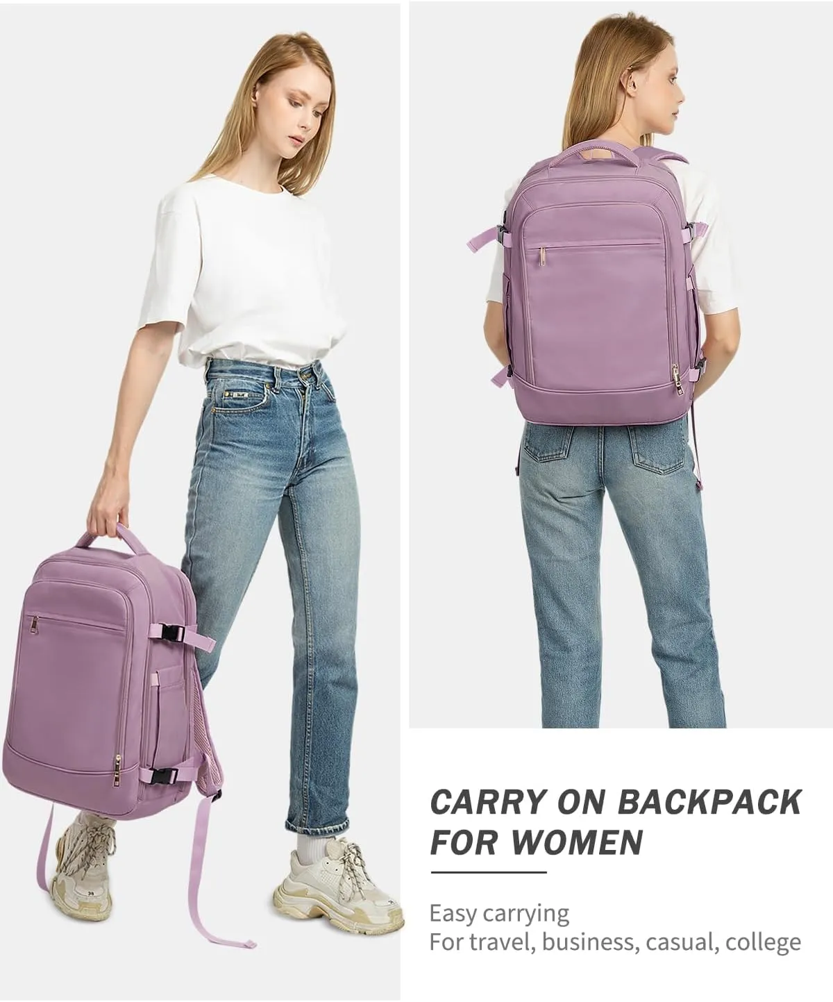 Travel Backpack for Women Men, 40L Carry on Flight Approved Backpack, Personal Item Travel Bag with Multi-Pockets, Waterproof Travel Bag Fits 17 Inch Laptop, Gift for Weekender, College, Work, Purple