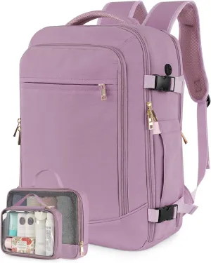 Travel Backpack for Women Men, 40L Carry on Flight Approved Backpack, Personal Item Travel Bag with Multi-Pockets, Waterproof Travel Bag Fits 17 Inch Laptop, Gift for Weekender, College, Work, Purple