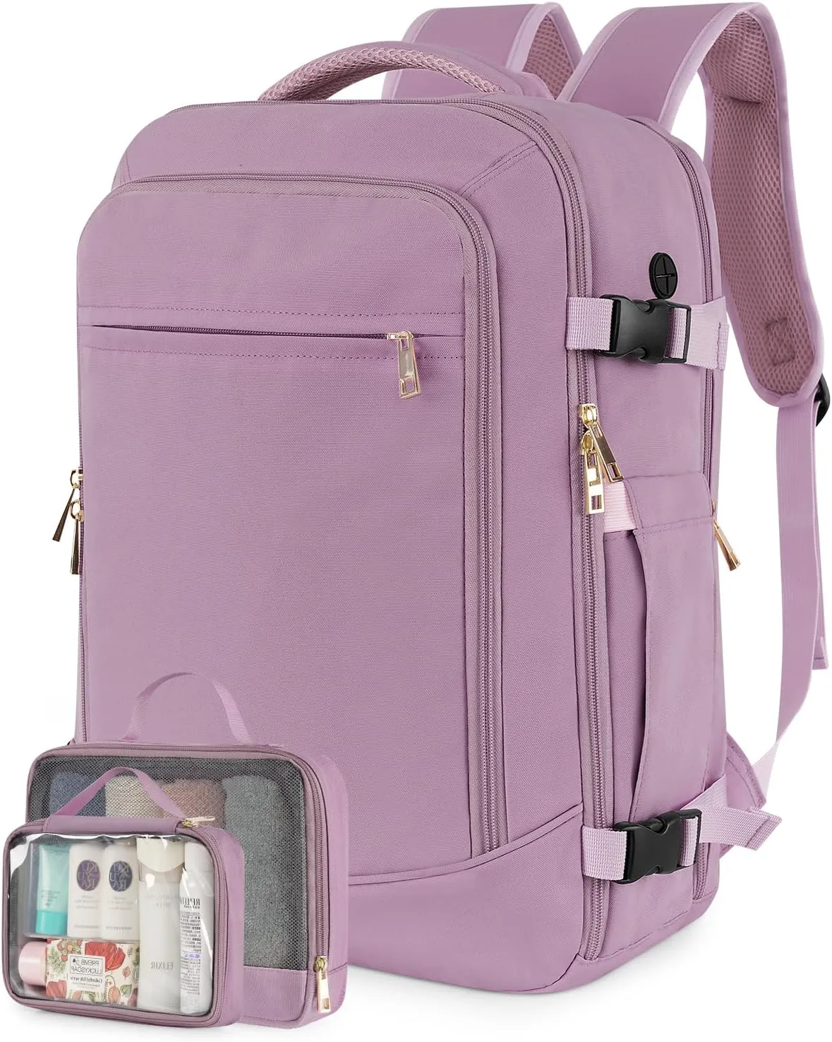 Travel Backpack for Women Men, 40L Carry on Flight Approved Backpack, Personal Item Travel Bag with Multi-Pockets, Waterproof Travel Bag Fits 17 Inch Laptop, Gift for Weekender, College, Work, Purple