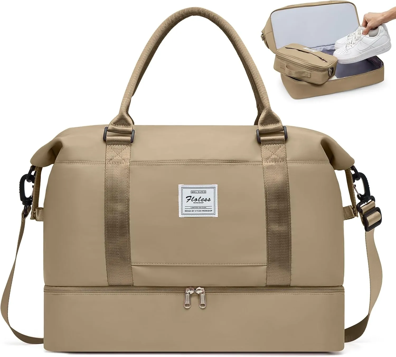 Travel Bag with Shoes Compartment,Weekender Bags for Women Travel,Carry On Duffel Overnight Bag with Trolley Sleeve & Wet Pocket,Travel tote Bag Sports Gym Bag