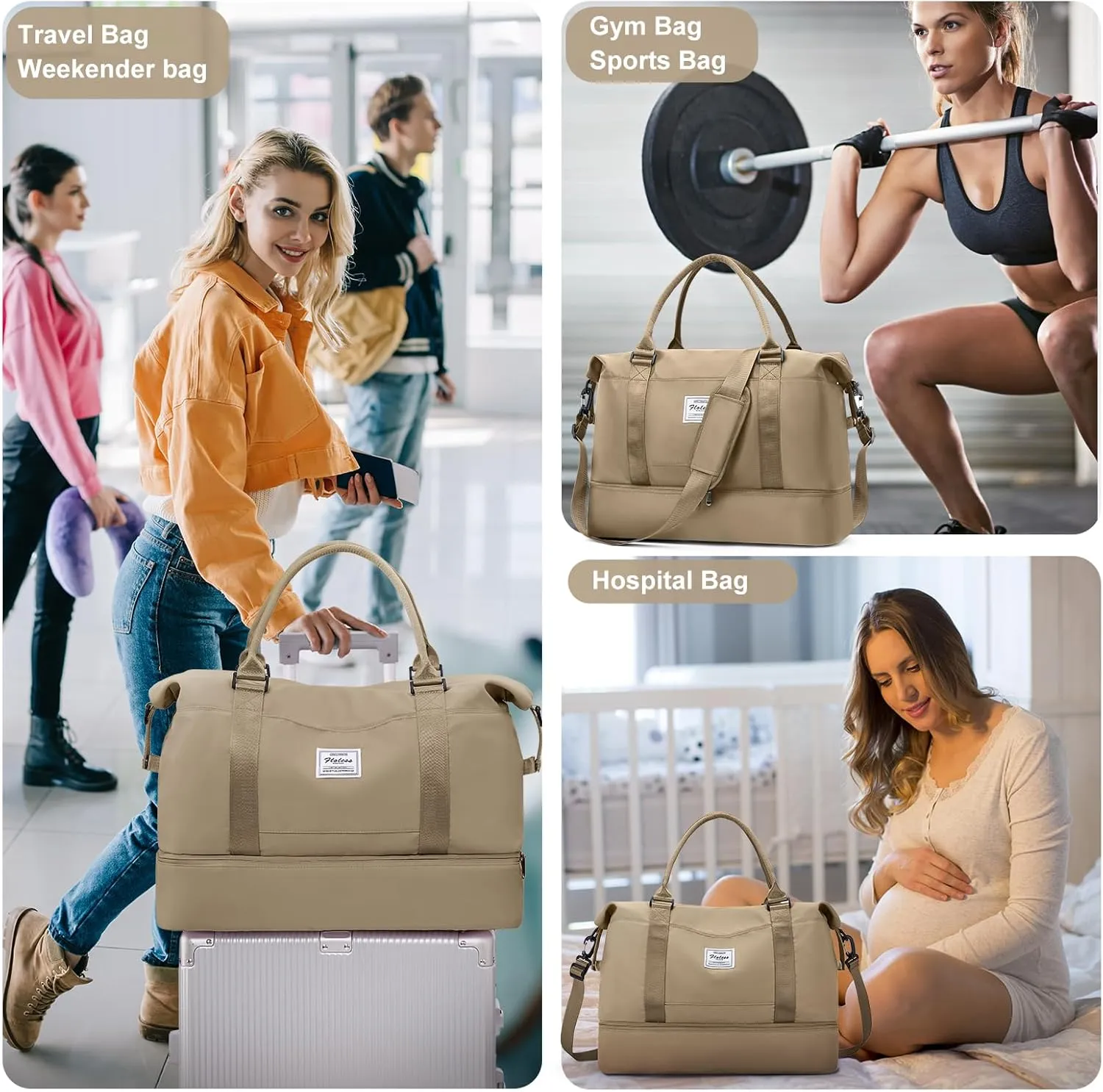 Travel Bag with Shoes Compartment,Weekender Bags for Women Travel,Carry On Duffel Overnight Bag with Trolley Sleeve & Wet Pocket,Travel tote Bag Sports Gym Bag