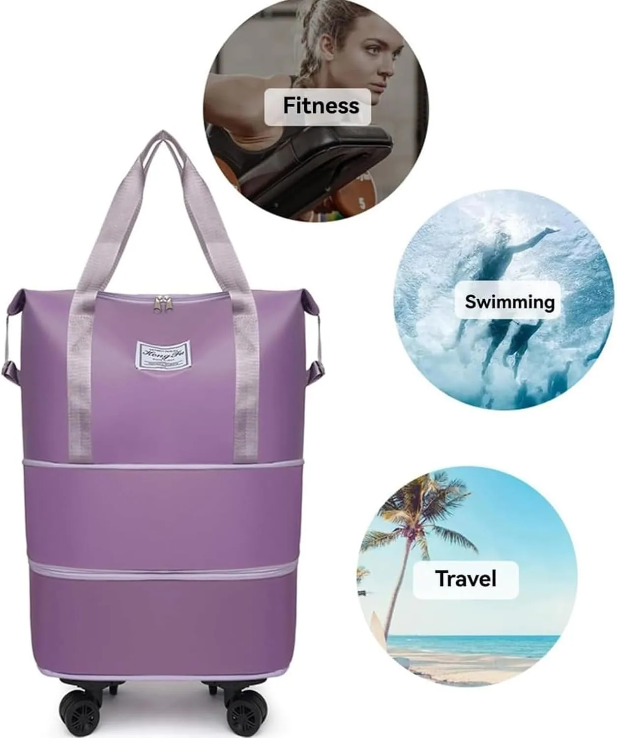 Travel Bag with Wheels，Large Capacity Travel Bag，Universal Wheel Removable,Weekender Bag with Wheels,Overnight Bag with Wheels (Green)