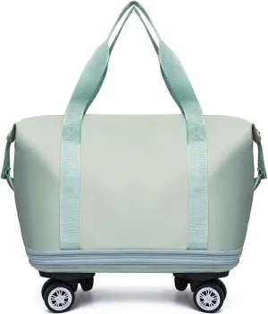 Travel Bag with Wheels，Large Capacity Travel Bag，Universal Wheel Removable,Weekender Bag with Wheels,Overnight Bag with Wheels (Green)