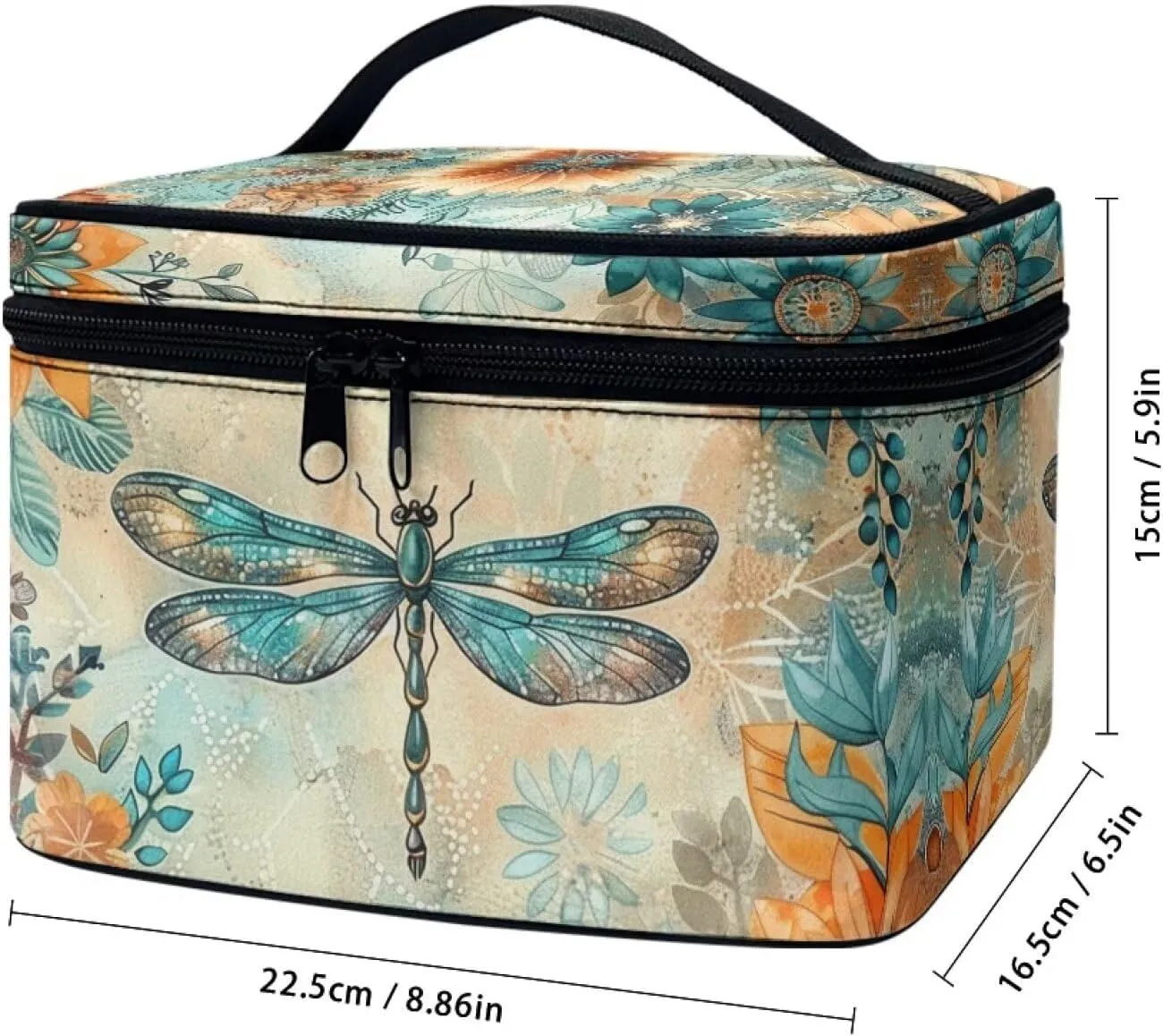 Travel Cosmetic Bags for Women Teen Girls Boho Dragonfly Makeup Case Organizer Large Capacity Toiletry Bag Make Up Bags with Zipper and Handle