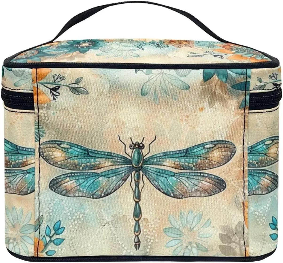 Travel Cosmetic Bags for Women Teen Girls Boho Dragonfly Makeup Case Organizer Large Capacity Toiletry Bag Make Up Bags with Zipper and Handle