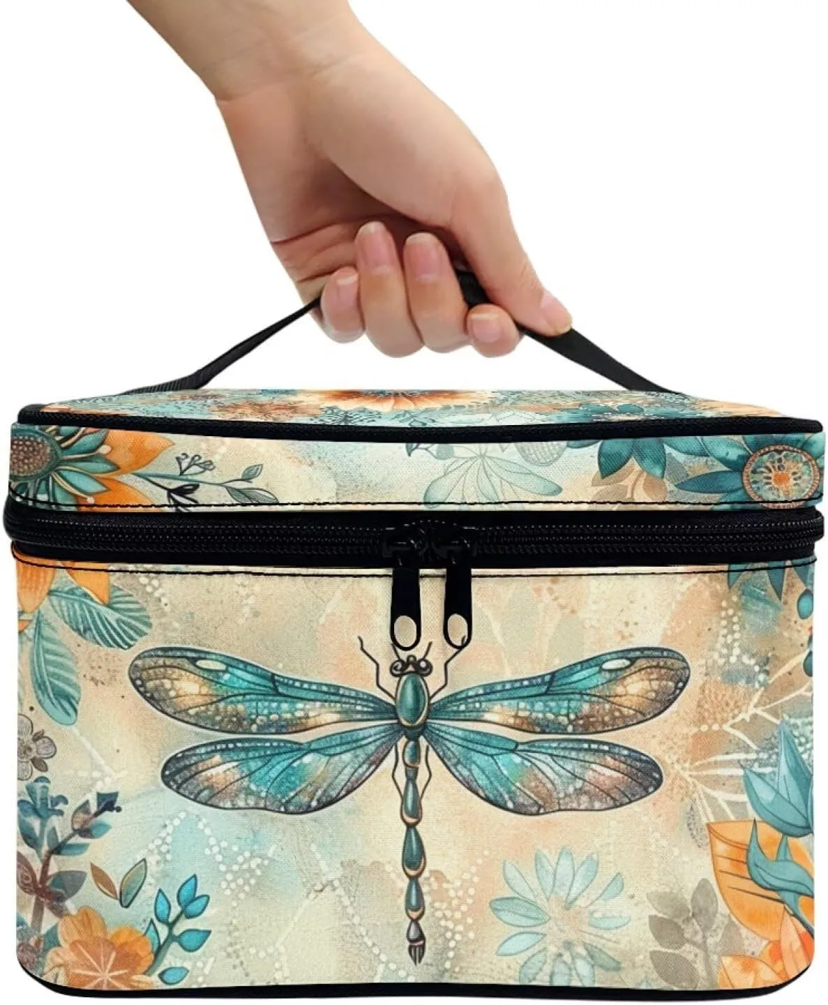 Travel Cosmetic Bags for Women Teen Girls Boho Dragonfly Makeup Case Organizer Large Capacity Toiletry Bag Make Up Bags with Zipper and Handle