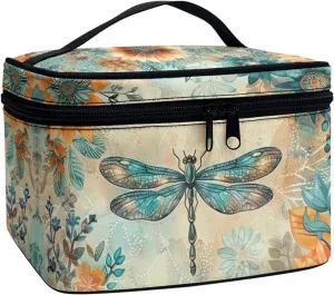 Travel Cosmetic Bags for Women Teen Girls Boho Dragonfly Makeup Case Organizer Large Capacity Toiletry Bag Make Up Bags with Zipper and Handle