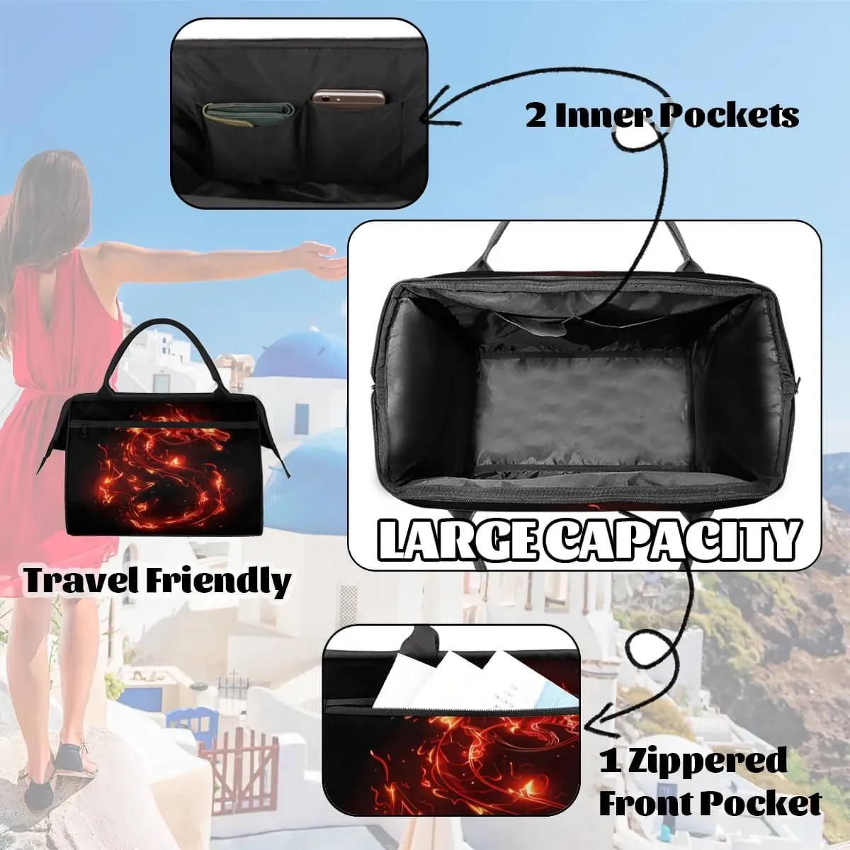 Travel Duffel Bag for Women, Dragon Prints Weekender Overnight Bag Carry on Beach Swim Bags Dance Bag Airlines Approved Personal Item Travel Bag for Yoga, Sports, Hospital