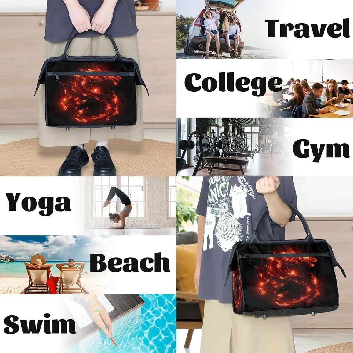 Travel Duffel Bag for Women, Dragon Prints Weekender Overnight Bag Carry on Beach Swim Bags Dance Bag Airlines Approved Personal Item Travel Bag for Yoga, Sports, Hospital