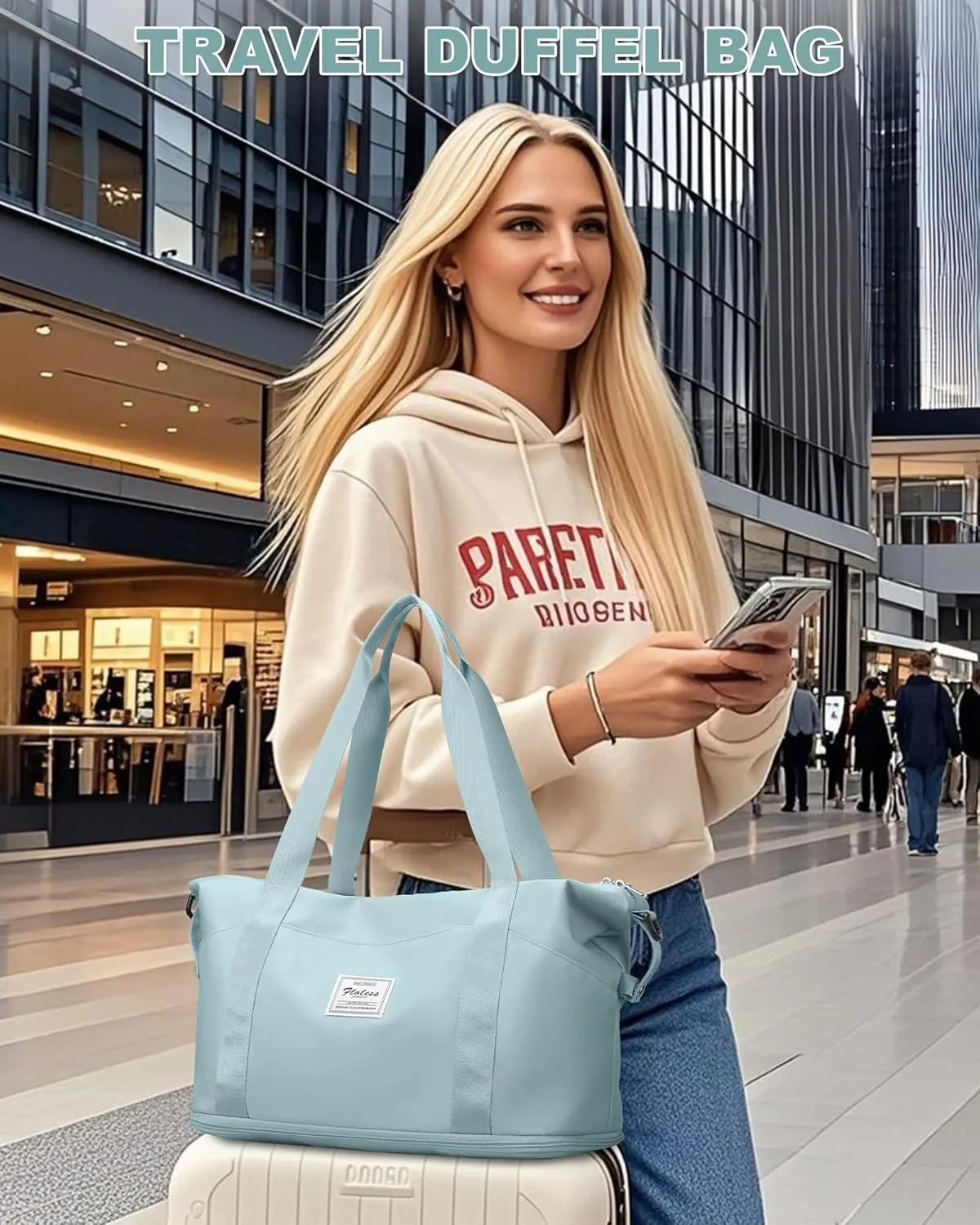 Travel Duffel Bag, Sports Tote Gym Bag, Shoulder Weekender Overnight Bag for Women