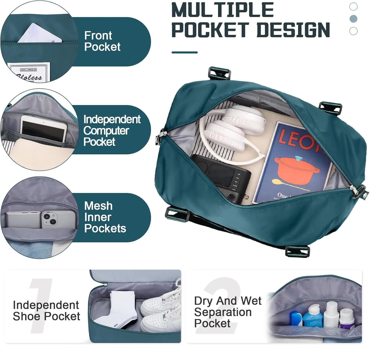 Travel Duffel Bag with Shoes Compartment, Overnight Weekender Bags for Women, Carry on Personal Item Travel Set