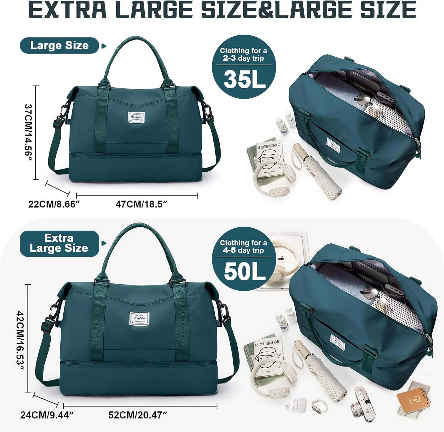 Travel Duffel Bag with Shoes Compartment, Overnight Weekender Bags for Women, Carry on Personal Item Travel Set