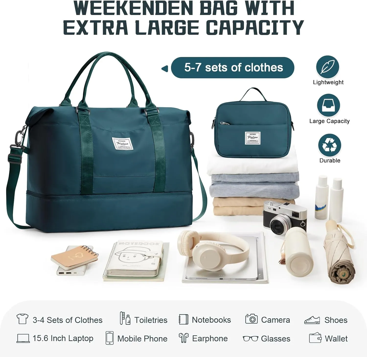 Travel Duffel Bag with Shoes Compartment, Overnight Weekender Bags for Women, Carry on Personal Item Travel Set