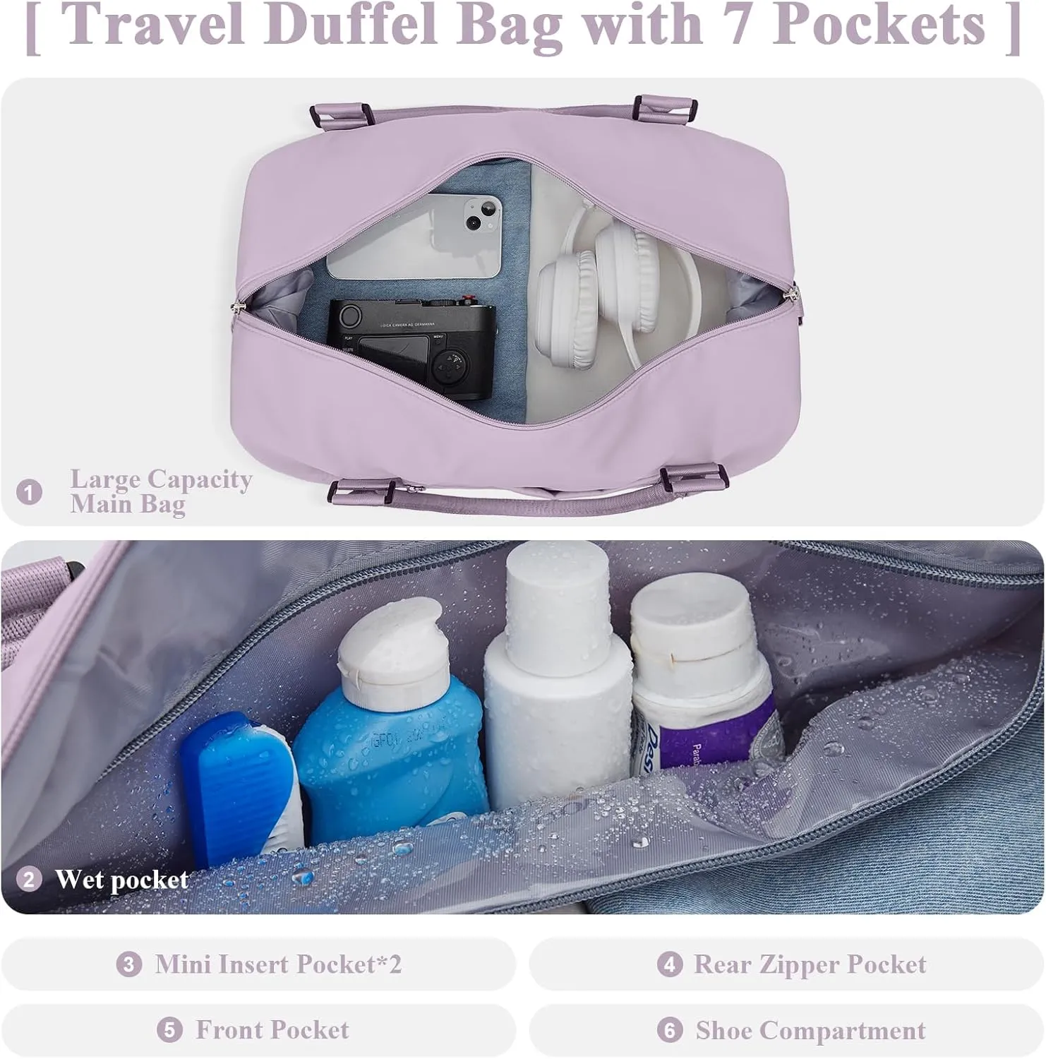 Travel Duffel Bag with Shoes Compartment, Overnight Weekender Bags for Women,Carry on Personal Item Bag，Extra Large