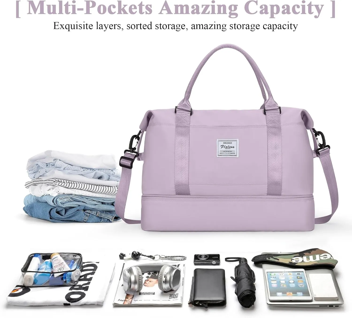Travel Duffel Bag with Shoes Compartment, Overnight Weekender Bags for Women,Carry on Personal Item Bag，Extra Large