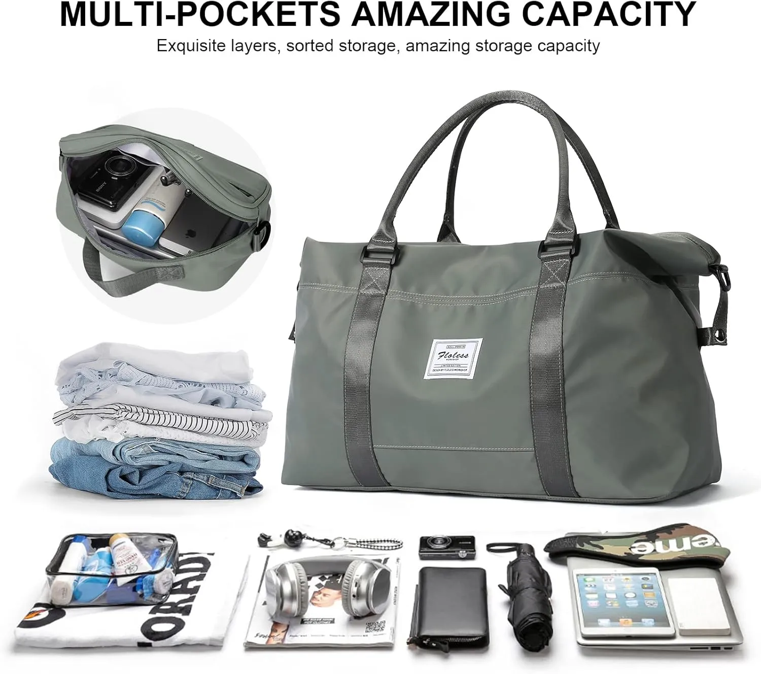 Travel Duffel Bag,Sports Tote Gym Bag,Shoulder Weekender Overnight Bag for Women