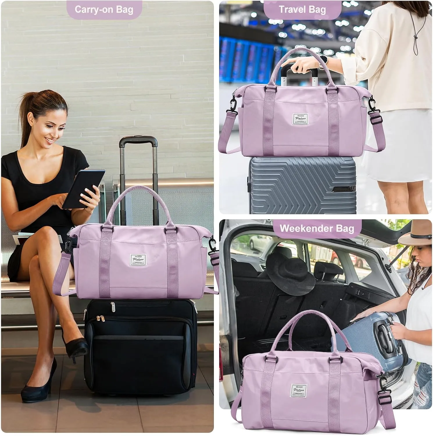 Travel Duffel Bag,Sports Tote Gym Bag,Shoulder Weekender Overnight Bag for Women