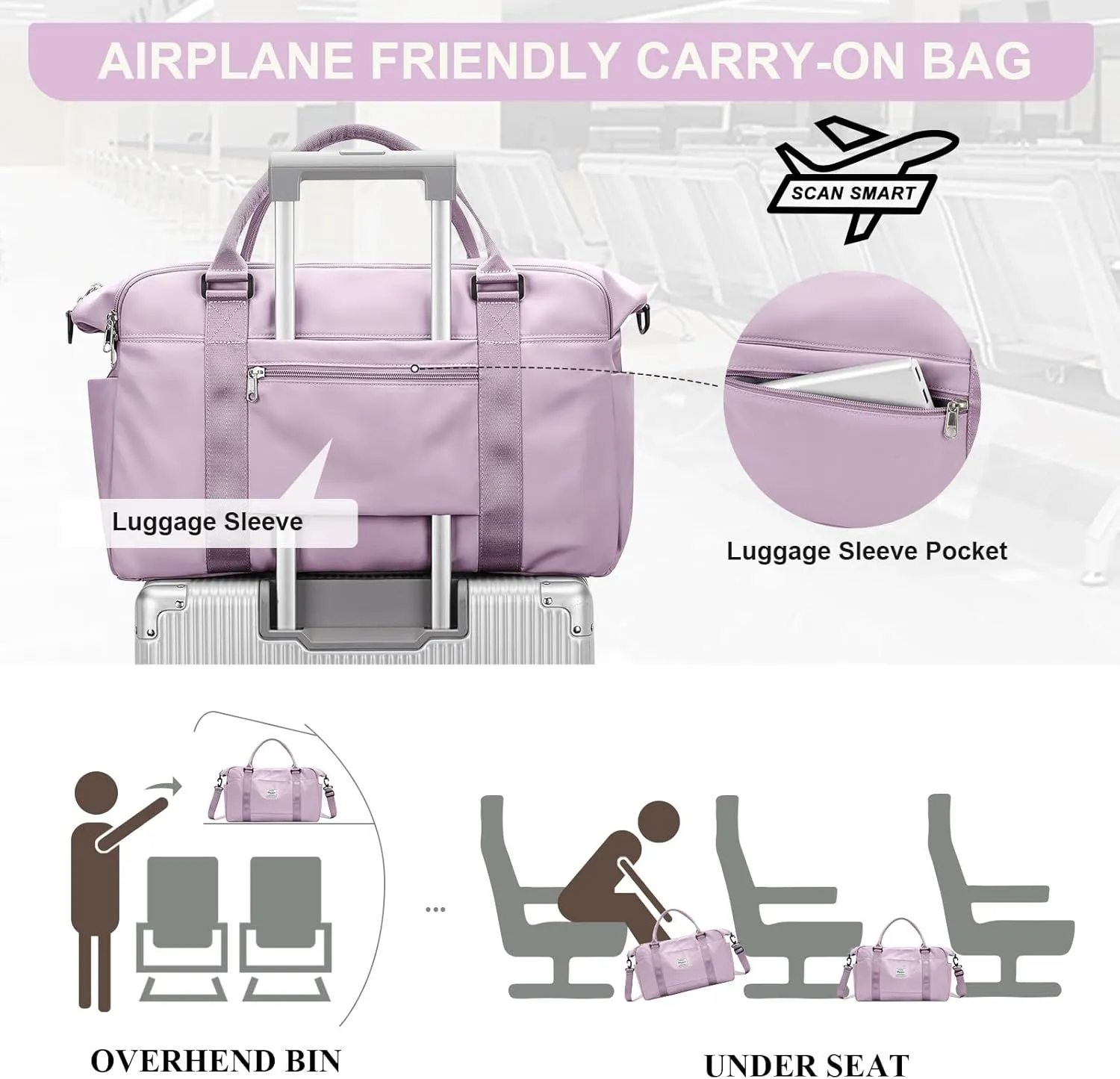 Travel Duffel Bag,Sports Tote Gym Bag,Shoulder Weekender Overnight Bag for Women