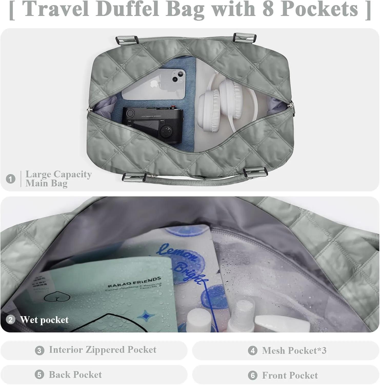 Travel Duffel Bag,Sports Tote Gym Bag,Shoulder Weekender Overnight Bag for Women