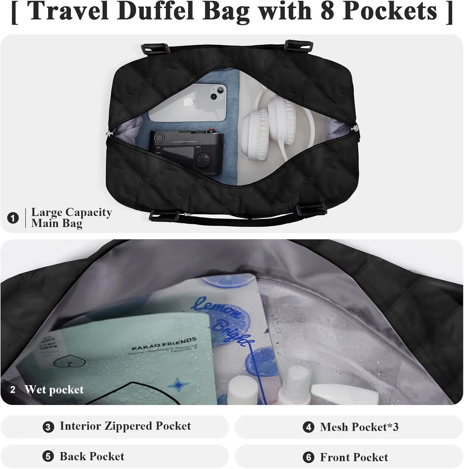Travel Duffel Bag,Sports Tote Gym Bag,Shoulder Weekender Overnight Bag for Women