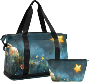 Travel Duffel Gym Sports Luggage Bag Expandable Large Capacity Stars Gardens Rabbits Sports Bag for Women and Men
