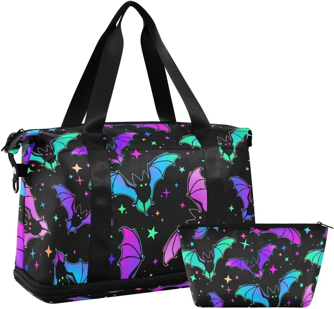 Travel Duffel Tote Bag Halloween Luminous Bats Sports Duffel Bag with Wet Pocket Weekender Overnight Bag for Women Men Gym Bag, Carry On Bag Hospital Bag for Labor and Delivery