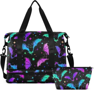 Travel Duffel Tote Bag Halloween Luminous Bats Sports Duffel Bag with Wet Pocket Weekender Overnight Bag for Women Men Gym Bag, Carry On Bag Hospital Bag for Labor and Delivery