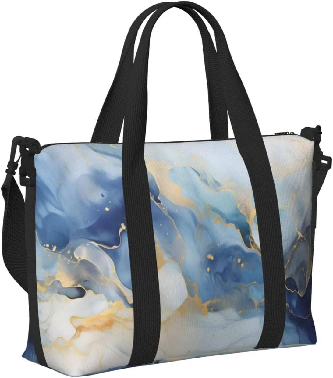 Travel Duffle Bag Blue White Marble Texture Weekender Overnight Bags Luggage Bag for Women Men Waterproof Sports Gym Bag Hand Bag with Shoulder Strap