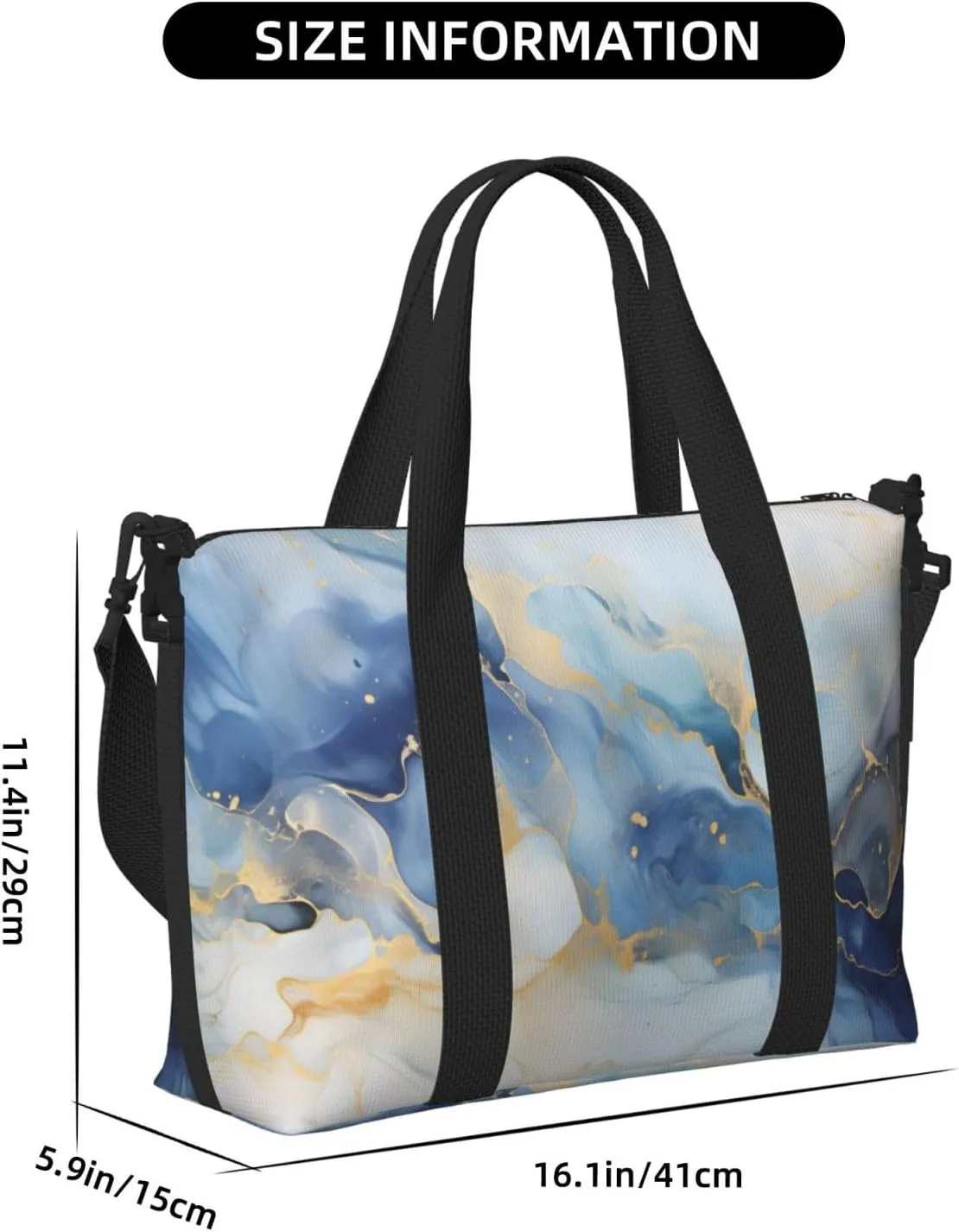 Travel Duffle Bag Blue White Marble Texture Weekender Overnight Bags Luggage Bag for Women Men Waterproof Sports Gym Bag Hand Bag with Shoulder Strap