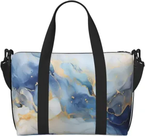 Travel Duffle Bag Blue White Marble Texture Weekender Overnight Bags Luggage Bag for Women Men Waterproof Sports Gym Bag Hand Bag with Shoulder Strap