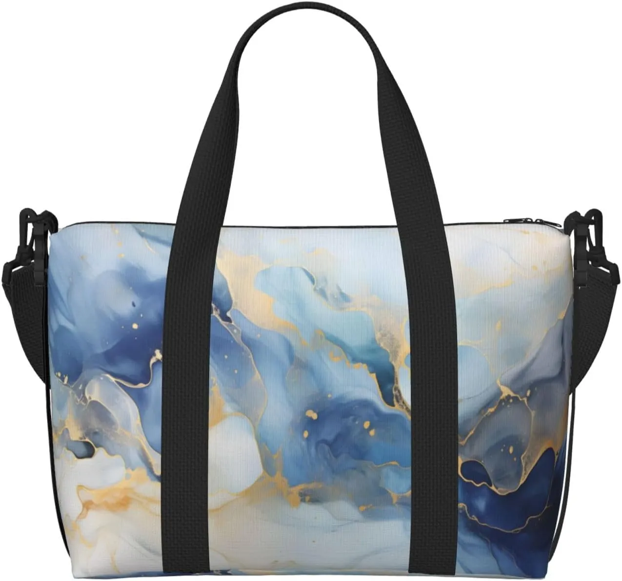 Travel Duffle Bag Blue White Marble Texture Weekender Overnight Bags Luggage Bag for Women Men Waterproof Sports Gym Bag Hand Bag with Shoulder Strap