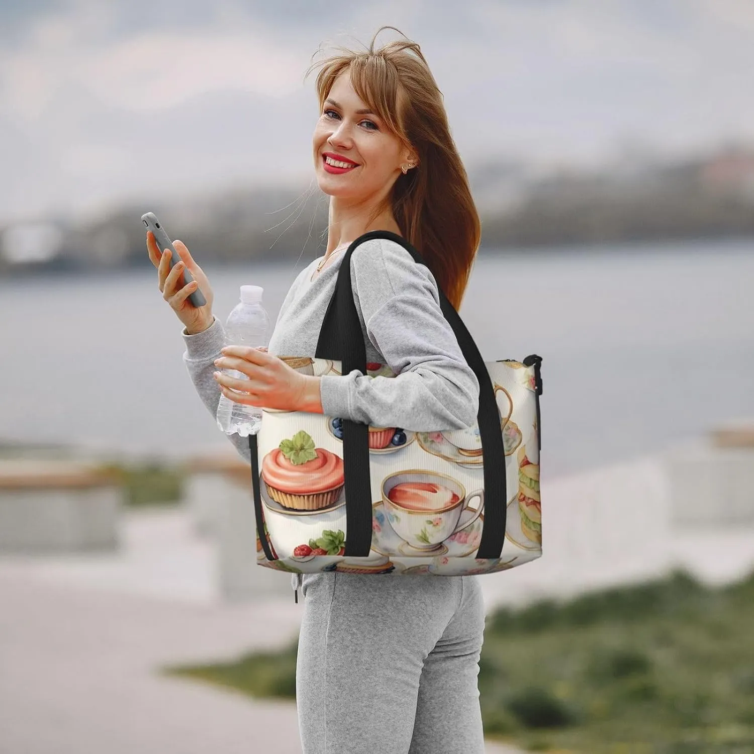 Travel Duffle Bag Coffee Cake Food Weekender Overnight Bags Luggage Bag for Women Men Waterproof Sports Gym Bag Hand Bag with Shoulder Strap