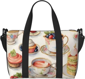 Travel Duffle Bag Coffee Cake Food Weekender Overnight Bags Luggage Bag for Women Men Waterproof Sports Gym Bag Hand Bag with Shoulder Strap
