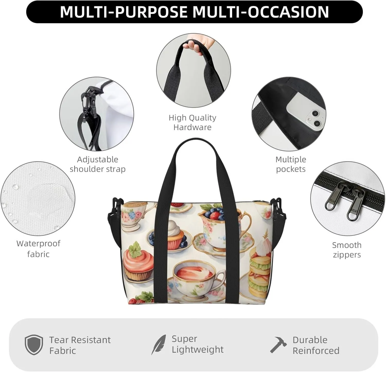 Travel Duffle Bag Coffee Cake Food Weekender Overnight Bags Luggage Bag for Women Men Waterproof Sports Gym Bag Hand Bag with Shoulder Strap