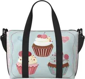 Travel Duffle Bag Cute Cupcakes Theme Food Weekender Overnight Bags Luggage Bag for Women Men Waterproof Sports Gym Bag Hand Bag with Shoulder Strap
