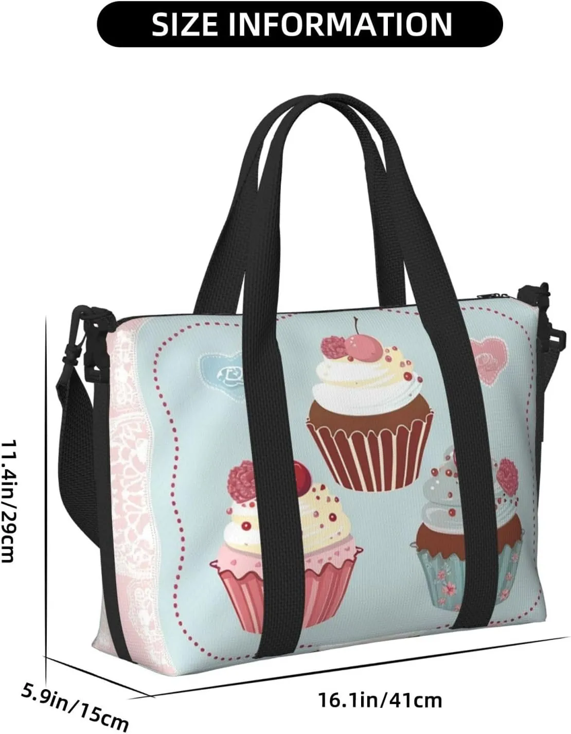 Travel Duffle Bag Cute Cupcakes Theme Food Weekender Overnight Bags Luggage Bag for Women Men Waterproof Sports Gym Bag Hand Bag with Shoulder Strap