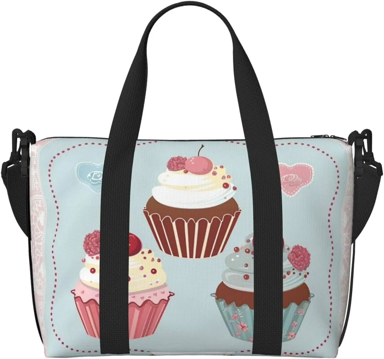 Travel Duffle Bag Cute Cupcakes Theme Food Weekender Overnight Bags Luggage Bag for Women Men Waterproof Sports Gym Bag Hand Bag with Shoulder Strap