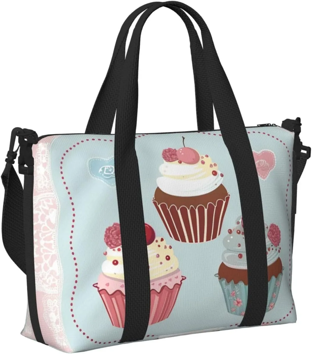 Travel Duffle Bag Cute Cupcakes Theme Food Weekender Overnight Bags Luggage Bag for Women Men Waterproof Sports Gym Bag Hand Bag with Shoulder Strap