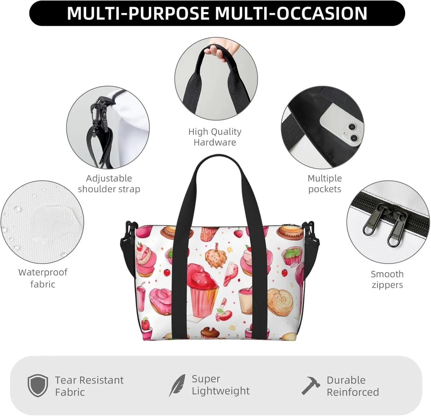 Travel Duffle Bag Pancake Strawberry Weekender Overnight Bags Luggage Bag for Women Men Waterproof Sports Gym Bag Hand Bag with Shoulder Strap