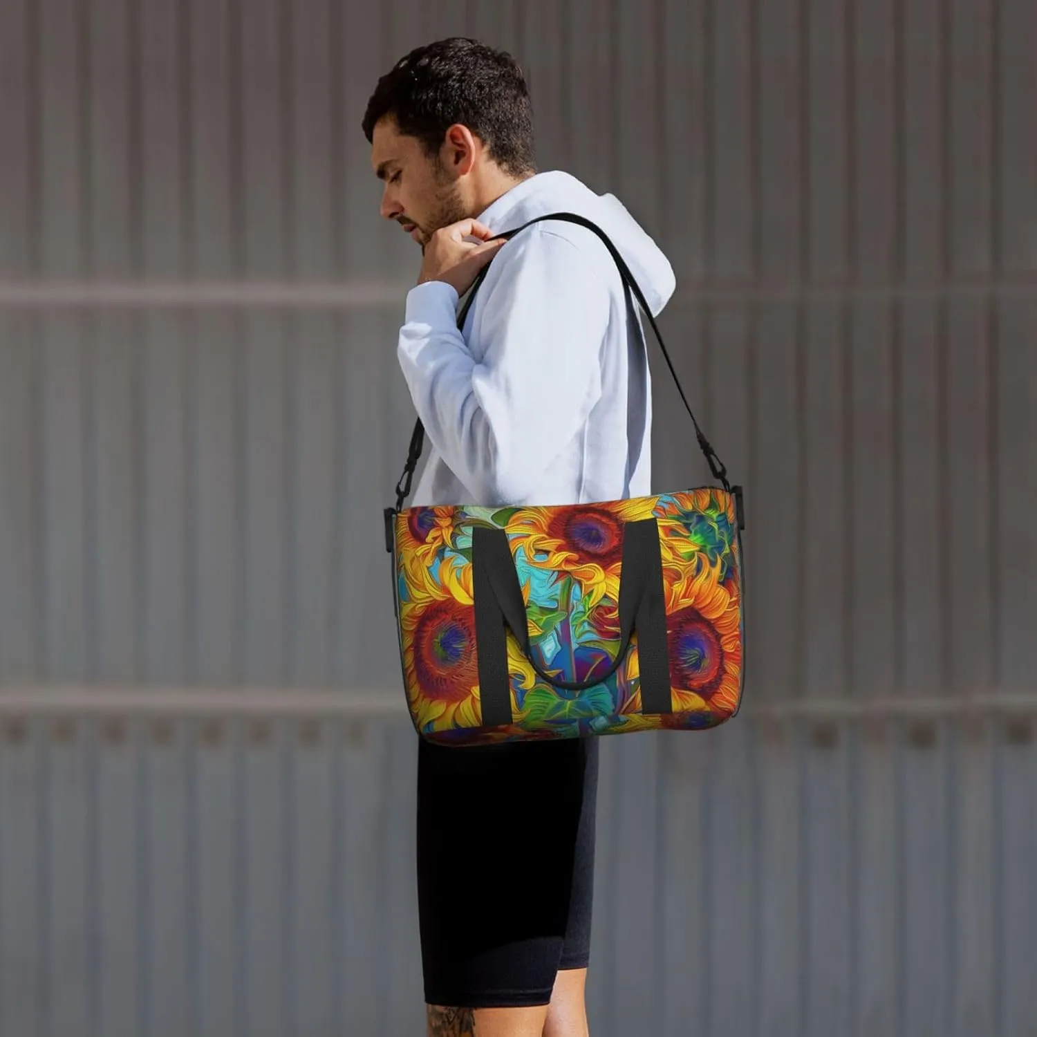 Travel Duffle Bag Sunflower Painting Weekender Overnight Bags Luggage Bag for Women Men Waterproof Sports Gym Bag Hand Bag with Shoulder Strap