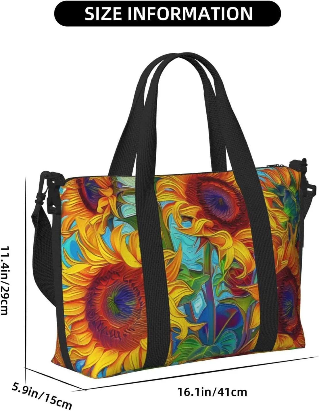 Travel Duffle Bag Sunflower Painting Weekender Overnight Bags Luggage Bag for Women Men Waterproof Sports Gym Bag Hand Bag with Shoulder Strap