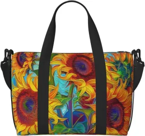 Travel Duffle Bag Sunflower Painting Weekender Overnight Bags Luggage Bag for Women Men Waterproof Sports Gym Bag Hand Bag with Shoulder Strap
