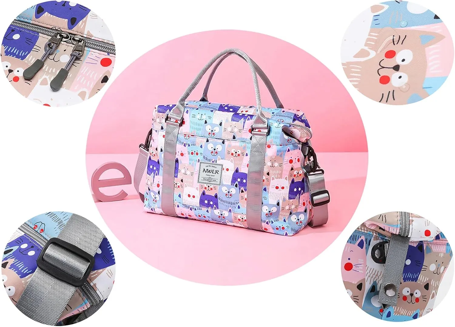 Travel Duffle Bag Weekender Overnight Gym Tote with Dry and Wet Separated Pocket for Women Girls Shoulder Bag Workout Water Resistant (cute dinosaurs)