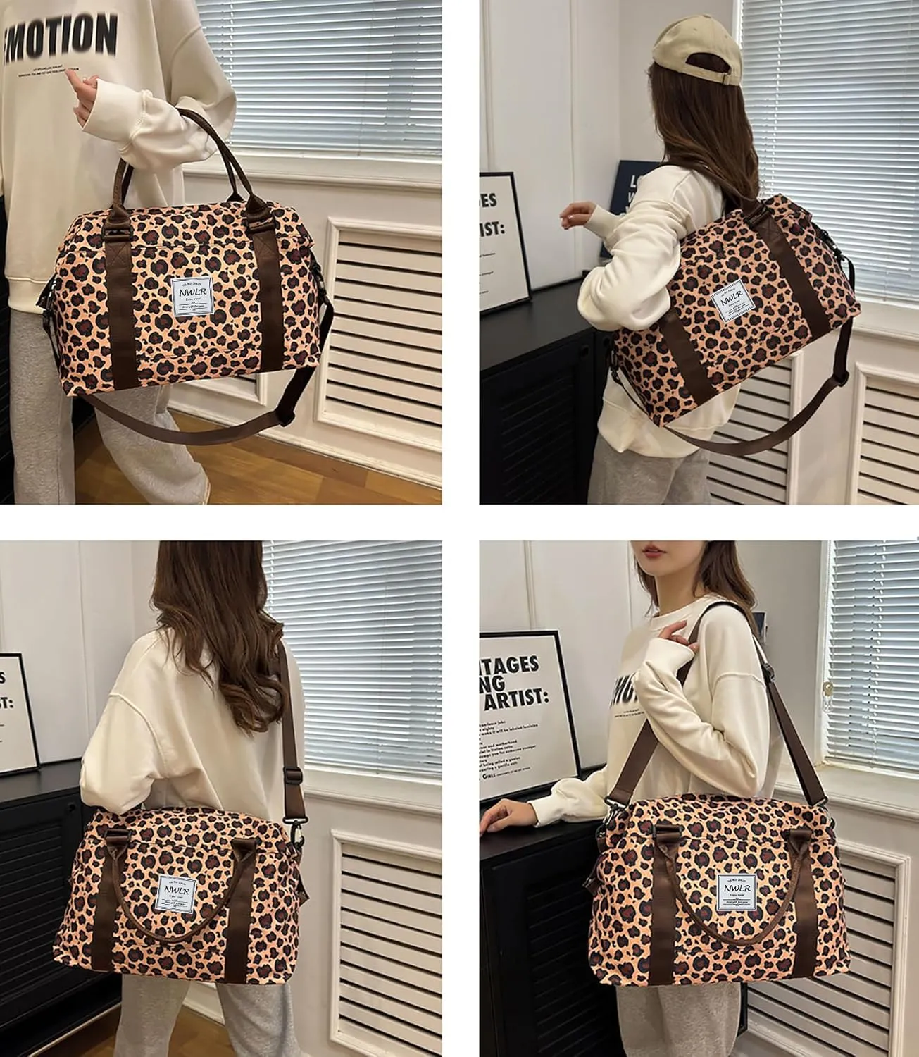 Travel Duffle Bag Weekender Overnight Gym Tote with Dry and Wet Separated Pocket for Women Girls Shoulder Workout Duffel Bag Water Resistant (leopard print)