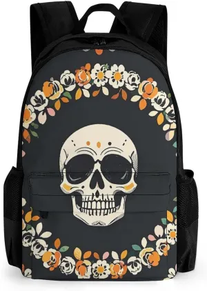 Travel Laptop Backpack with Pocket A Wreath Surrounds The Skeleton Computer Bag Lightweight Casual Daypack for Business